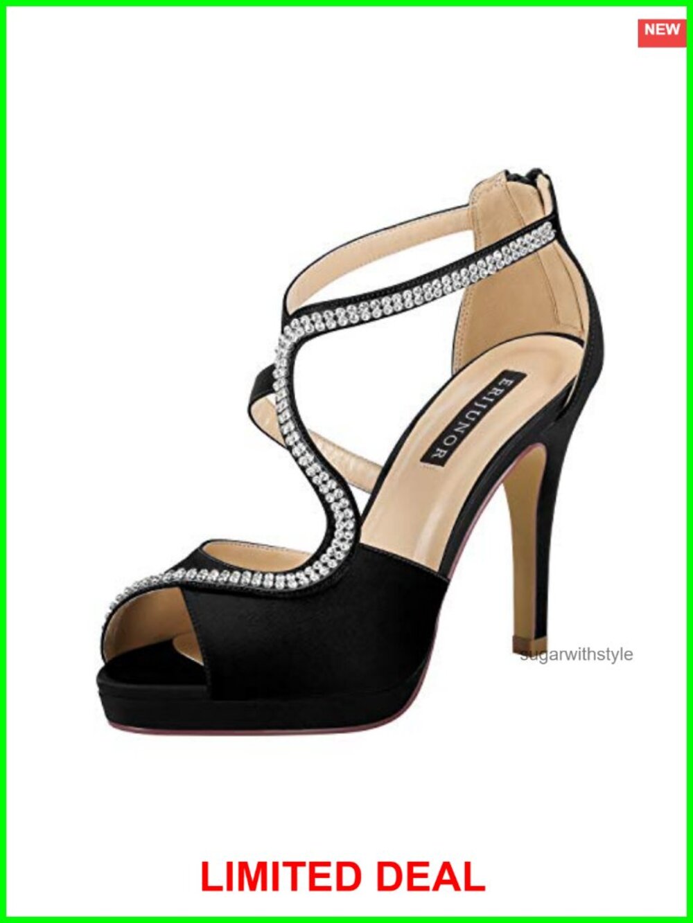 ERIJUNOR High Heel Sandals Peep Toe S-Strap Prom Wedding Evening Shoes